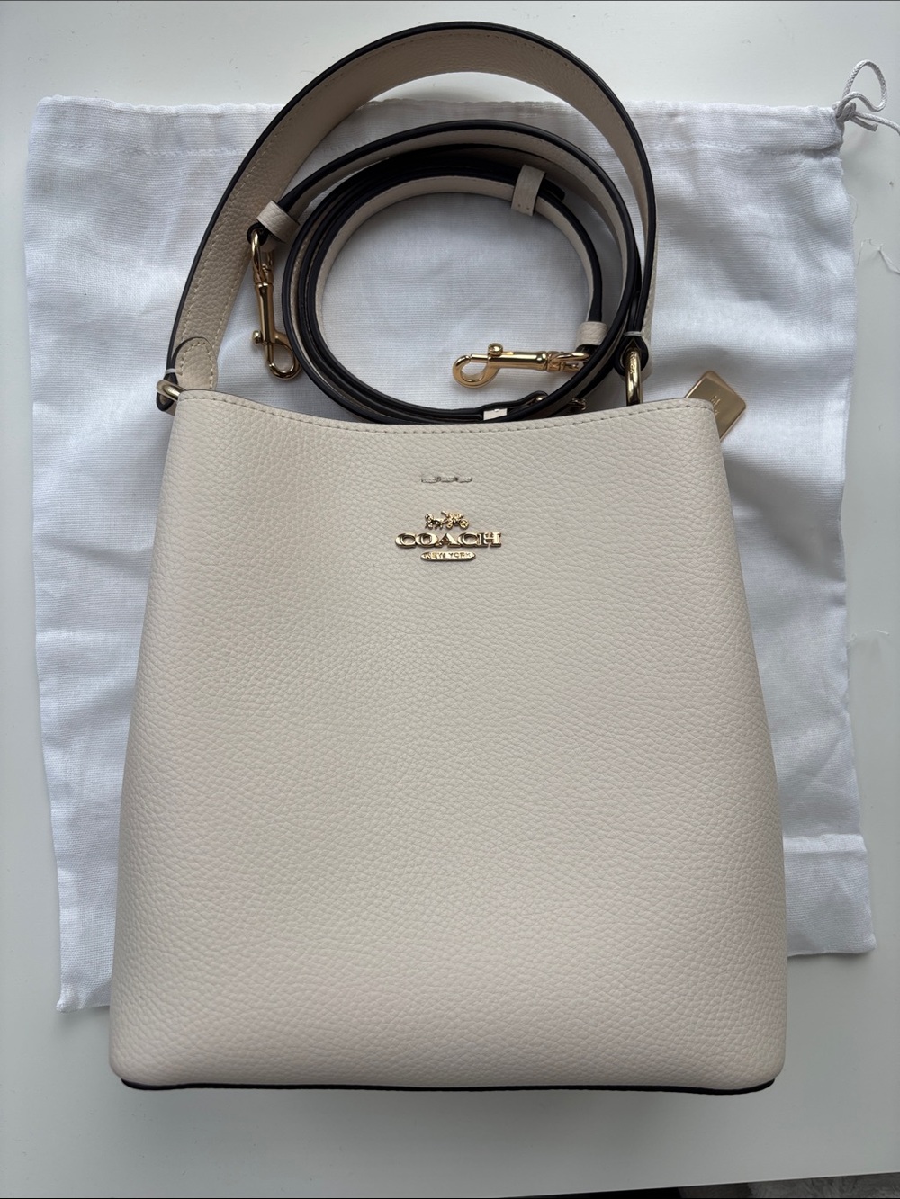 Coach Pebbled Leather Bucket Bag - Ivory with Gold Hardware